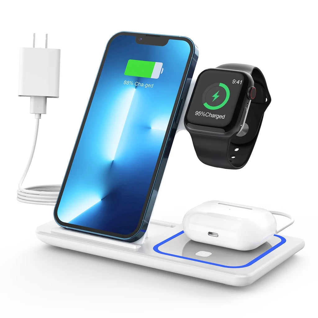 Wireless Charger, 3 in 1 Wireless Charging Station, Fast Charging Dock for Iphone 17/16/15/14/13/12/11/Pro/Xs/Sr/X/Galaxy, 15W Wireless Charger Stand for Apple Watch Series 10/9/8/7/6/5/4/3/Airpods