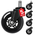Office Chair Caster Wheels Set of 5 for Tile, Hardwood Floors and Carpets, Universal Fit for Most Chairs (Black)