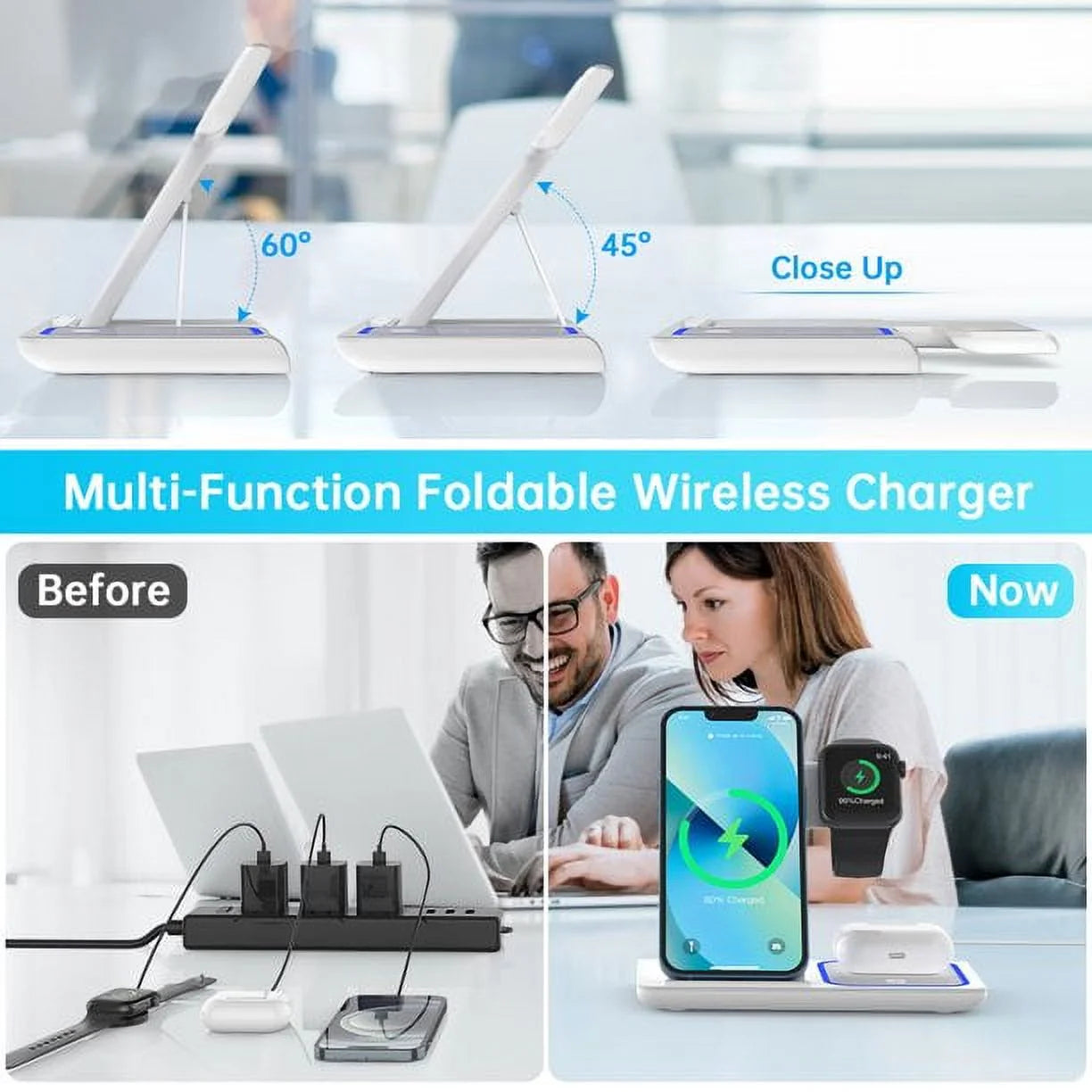 Wireless Charger, 3 in 1 Wireless Charging Station, Fast Charging Dock for Iphone 17/16/15/14/13/12/11/Pro/Xs/Sr/X/Galaxy, 15W Wireless Charger Stand for Apple Watch Series 10/9/8/7/6/5/4/3/Airpods