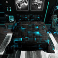 Black Teal Comforter Set King Neon Turquoise Geometric Checkered Bedding Set for Boys Gaming Room Decor,Teen Men Abstract Stereoscopic Grids Quilt Square Plaid Bed Set 3 Pcs