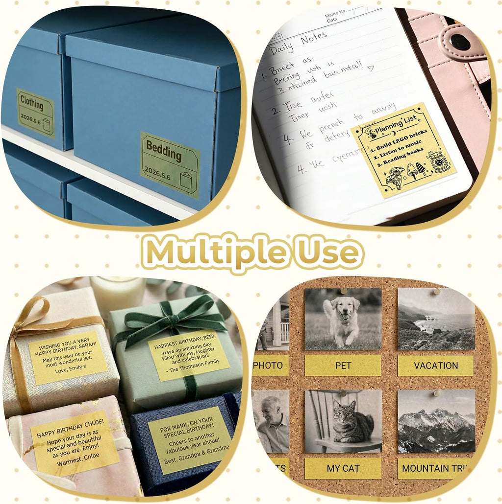 Golden Self-Adhesive Thermal Paper, Glossy Printable Sticker Paper Label for  M02/M02 Pro/M02S/P2S/M04S Mini Sticker Printer, 50Mm X 3.5M, Diameter 28Mm, 3-Rolls