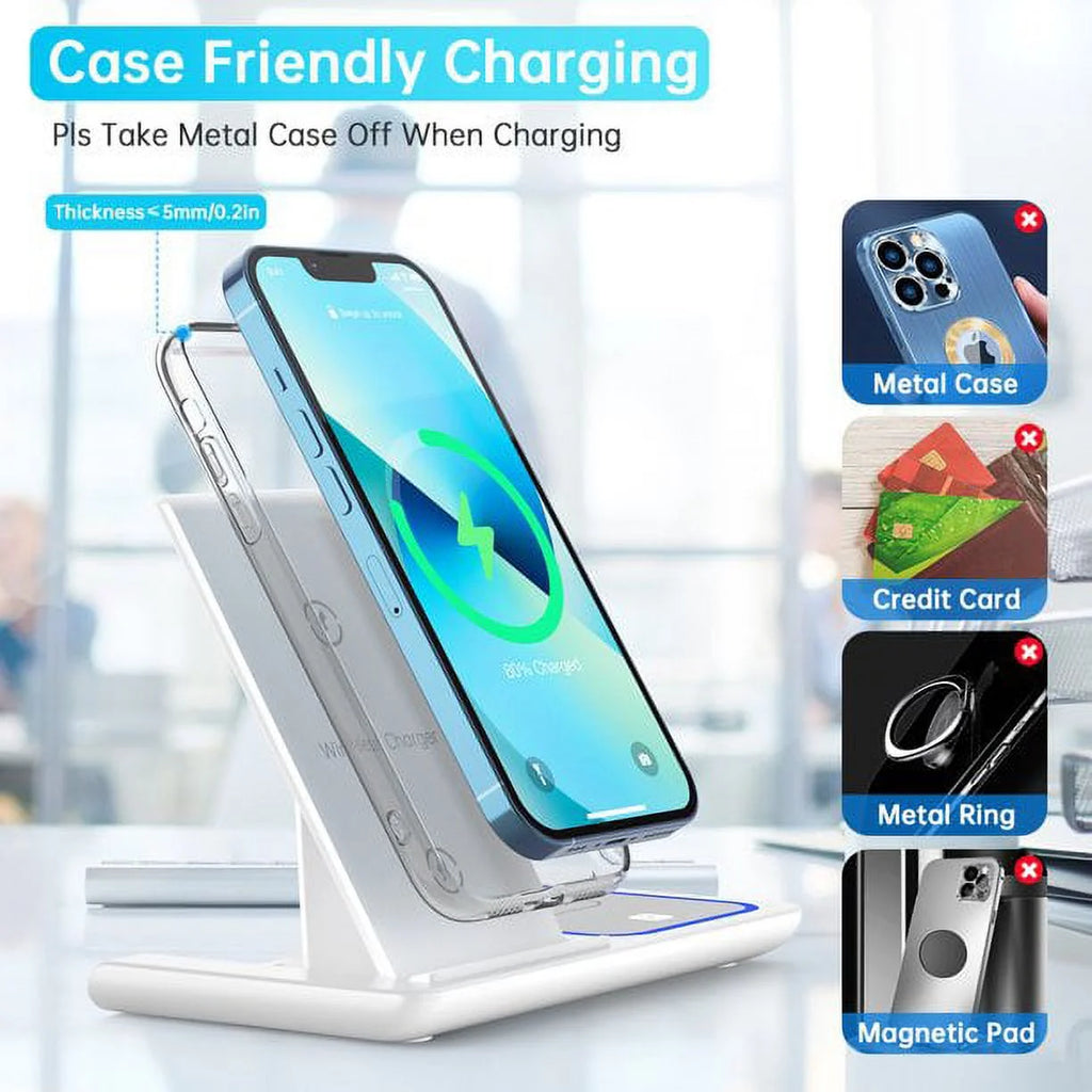 Wireless Charger, 3 in 1 Wireless Charging Station, Fast Charging Dock for Iphone 17/16/15/14/13/12/11/Pro/Xs/Sr/X/Galaxy, 15W Wireless Charger Stand for Apple Watch Series 10/9/8/7/6/5/4/3/Airpods